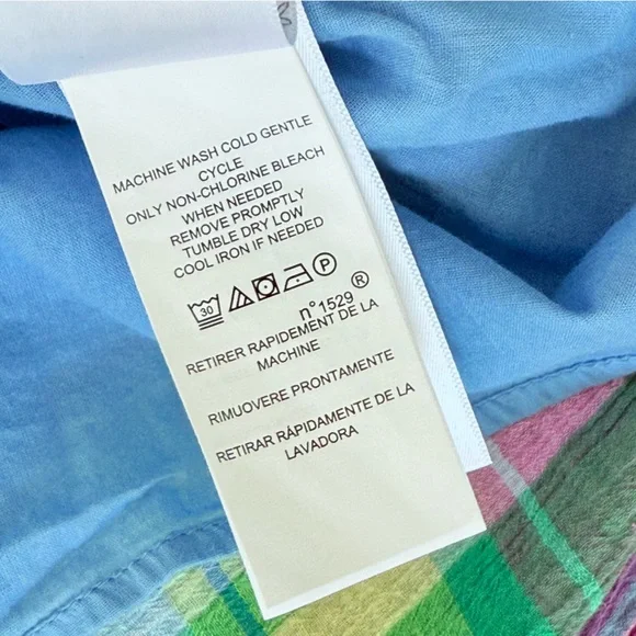 Lauren Ralph Lauren Plaid Off Shoulder Dress Multicolor Madras Plaid Dress 10 - Picture 13 of 16